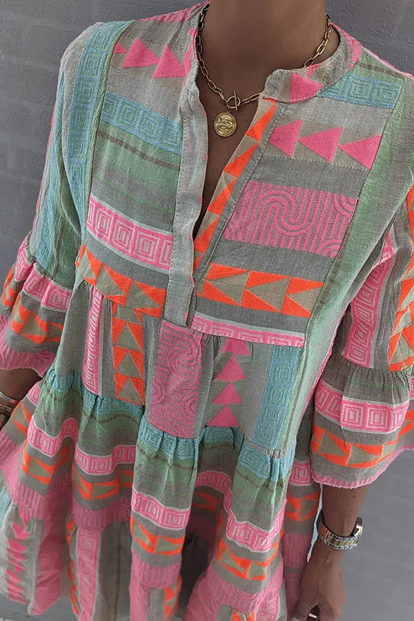Robe Femme Bohème Imprimée à Manches Évasées Élégantes
