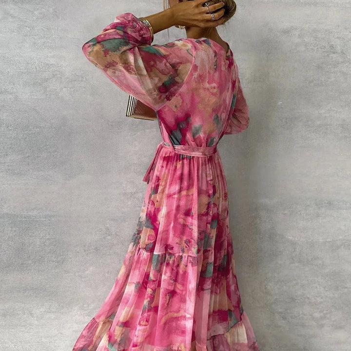 Robe Longue Fluide à Imprimé Artistique pour Femme