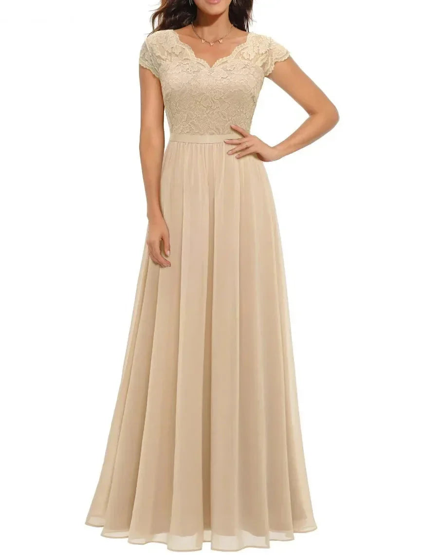 Robe Longue Femme en Dentelle Élégante