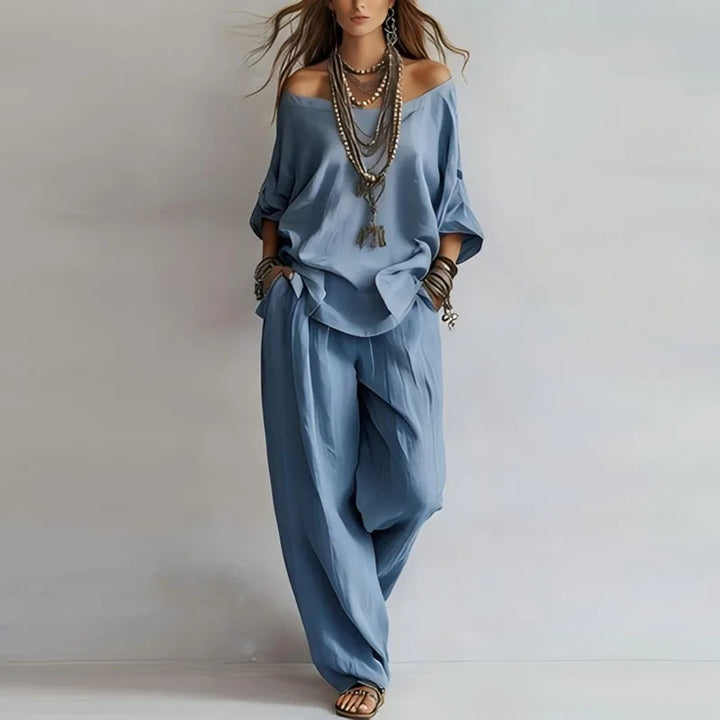 Ensemble Femme à Épaules Dénudées et Pantalon Large