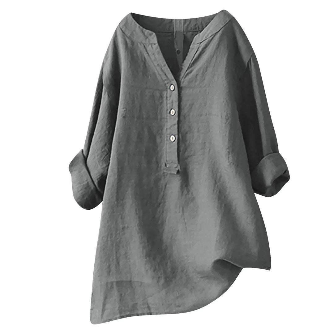 Blouse Femme Décontractée à Col V Boutonné