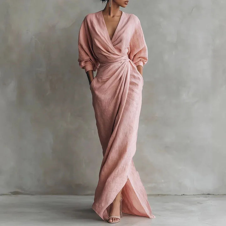 Robe Maxi Femme Cache-Cœur à Col V et Fente