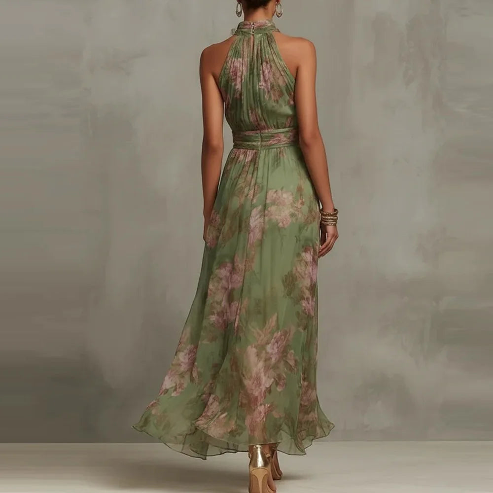 Robe Longue Fleurie Femme à Col Halter