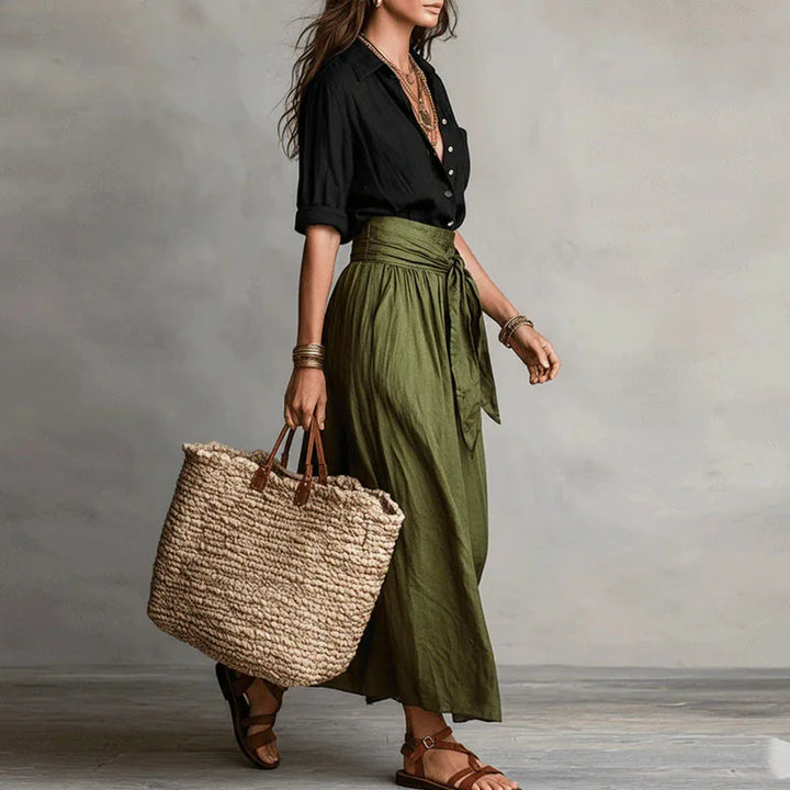 Ensemble Deux Pièces pour Femme Chemisier et Jupe Midi Taille Haute