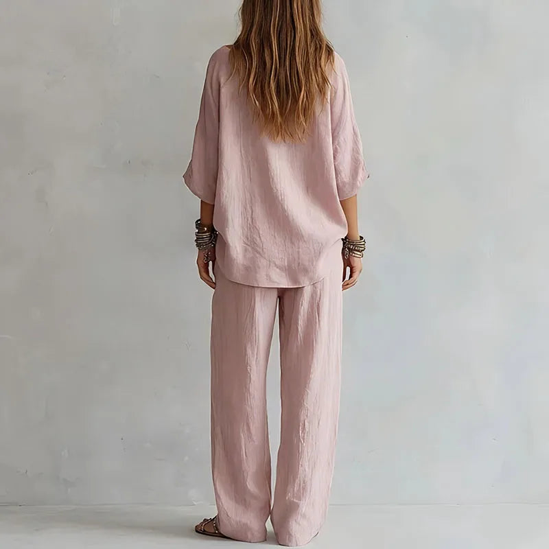 Ensemble Femme à Épaules Dénudées et Pantalon Large