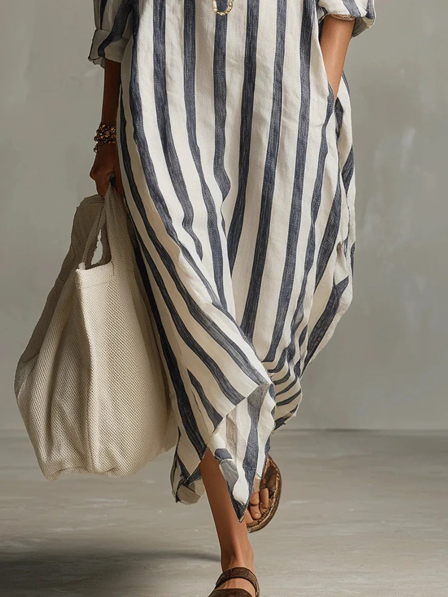 Vestito Camicia Lunga a Righe da Donna