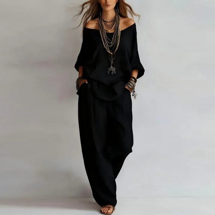 Ensemble Femme à Épaules Dénudées et Pantalon Large