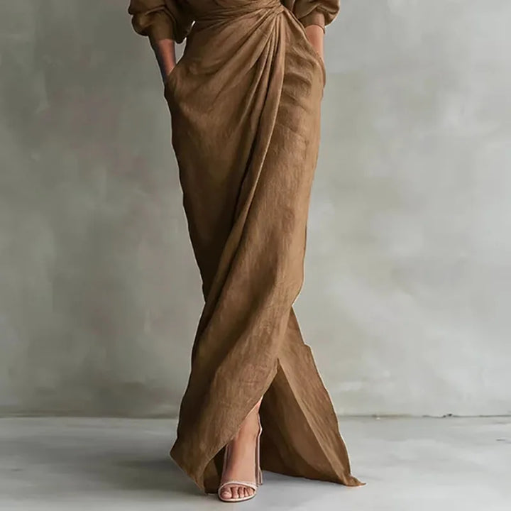 Robe Maxi Femme Cache-Cœur à Col V et Fente