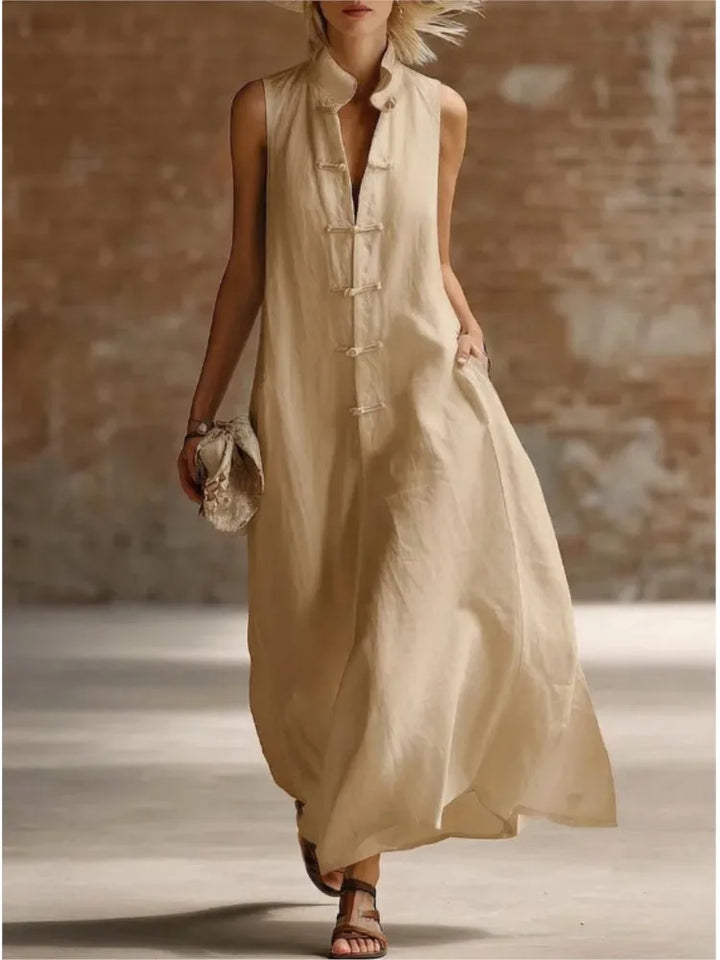 Robe Maxi Femme Sans Manches à Col Chemise