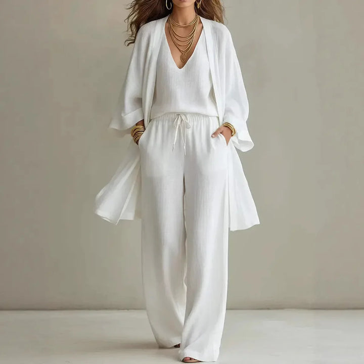 Completo Donna Tre Pezzi con Pantalone Largo e Camicia Oversize