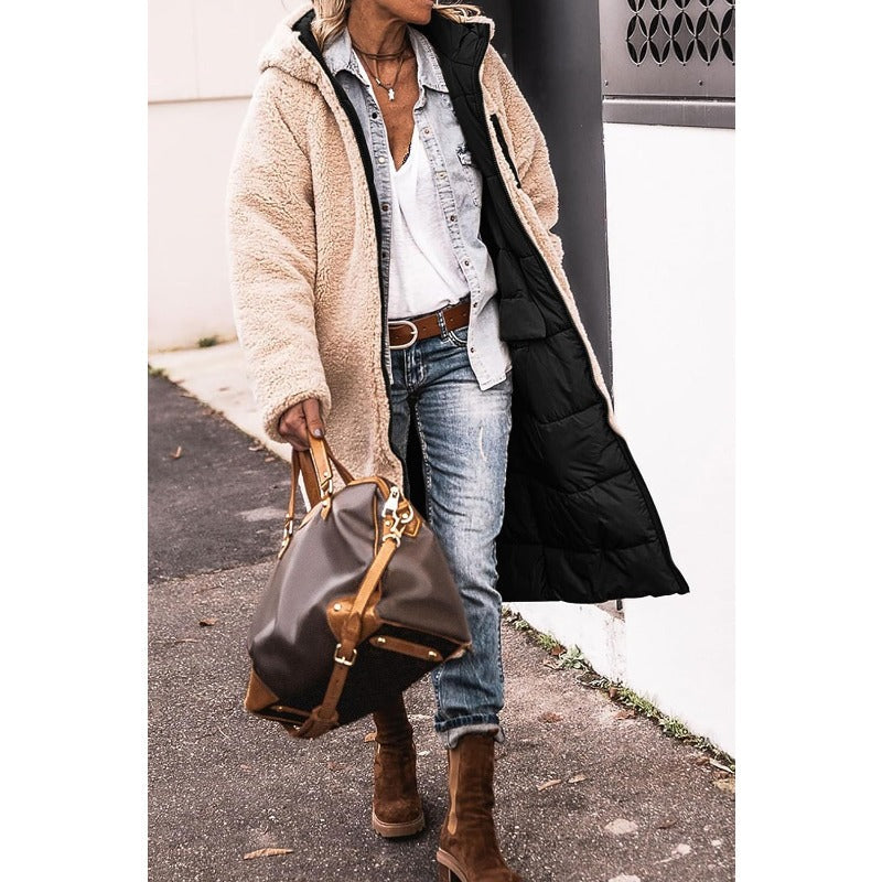 Manteau femme long matelassé à capuche