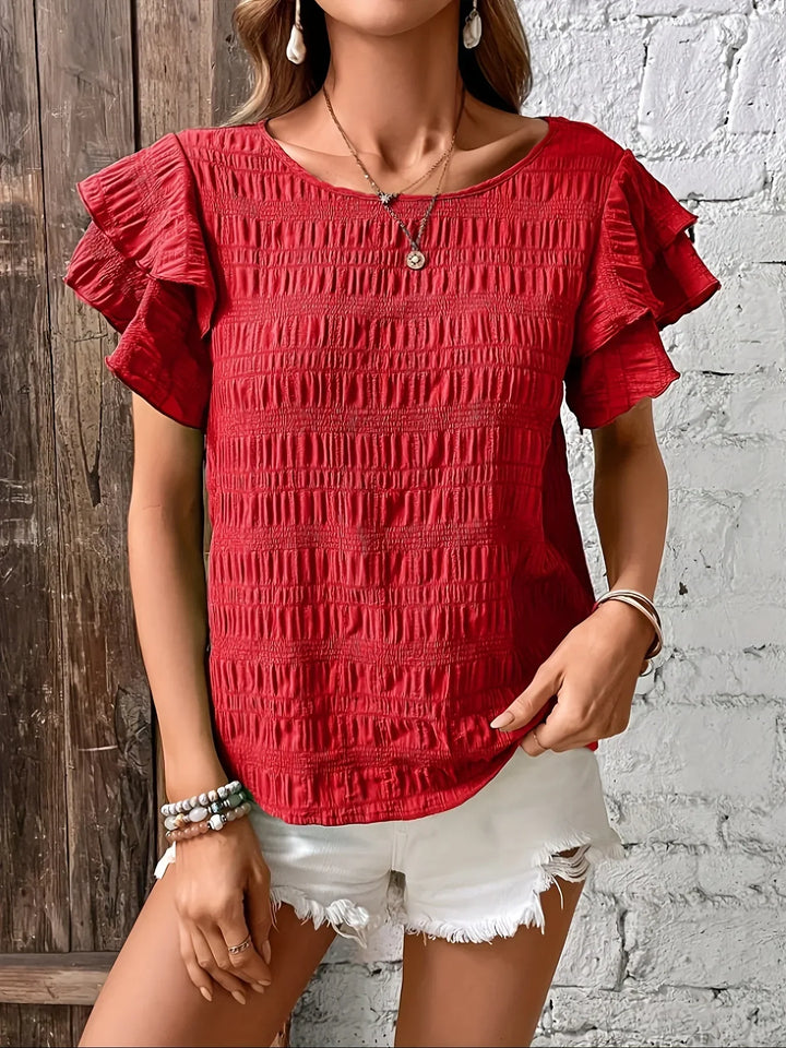 Blouse Femme Texturée à Manches Volantées Décontractée