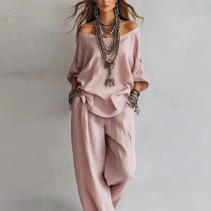 Ensemble Femme à Épaules Dénudées et Pantalon Large