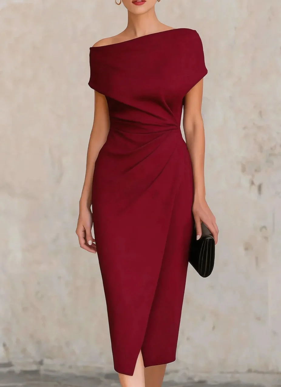 Robe Midi Plissée Fendue Femme Soirée
