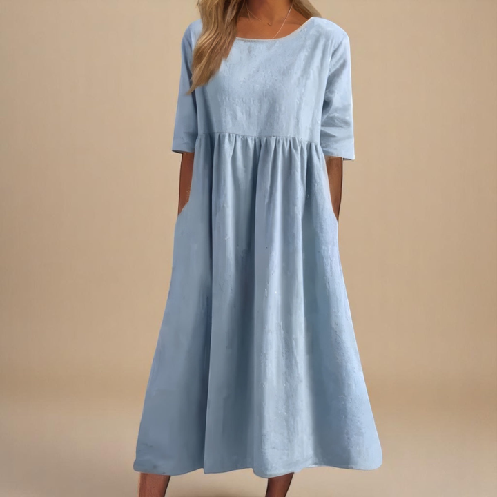 Robe midi lin taille empire femme