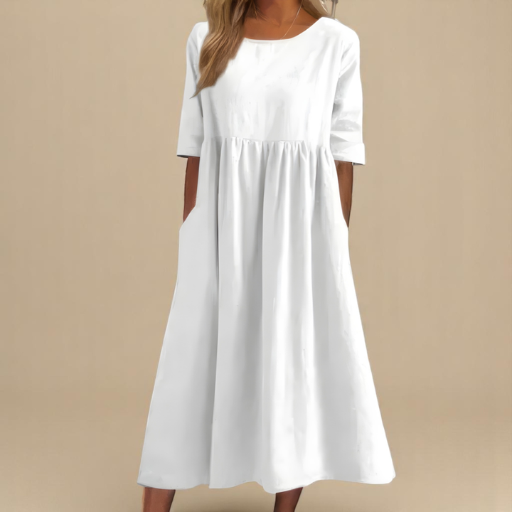 Robe midi lin taille empire femme