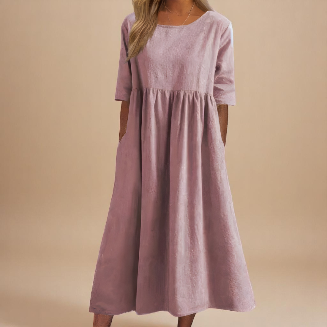 Robe midi lin taille empire femme