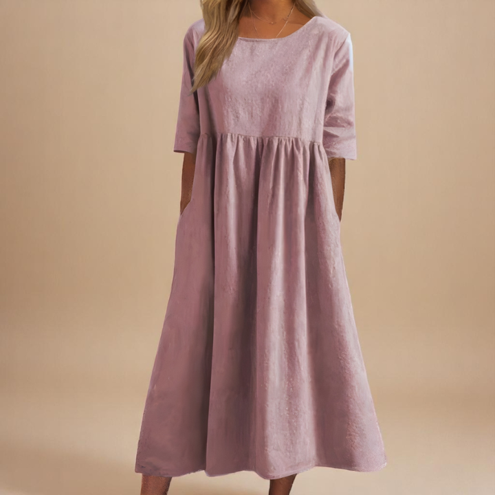 Robe midi lin taille empire femme