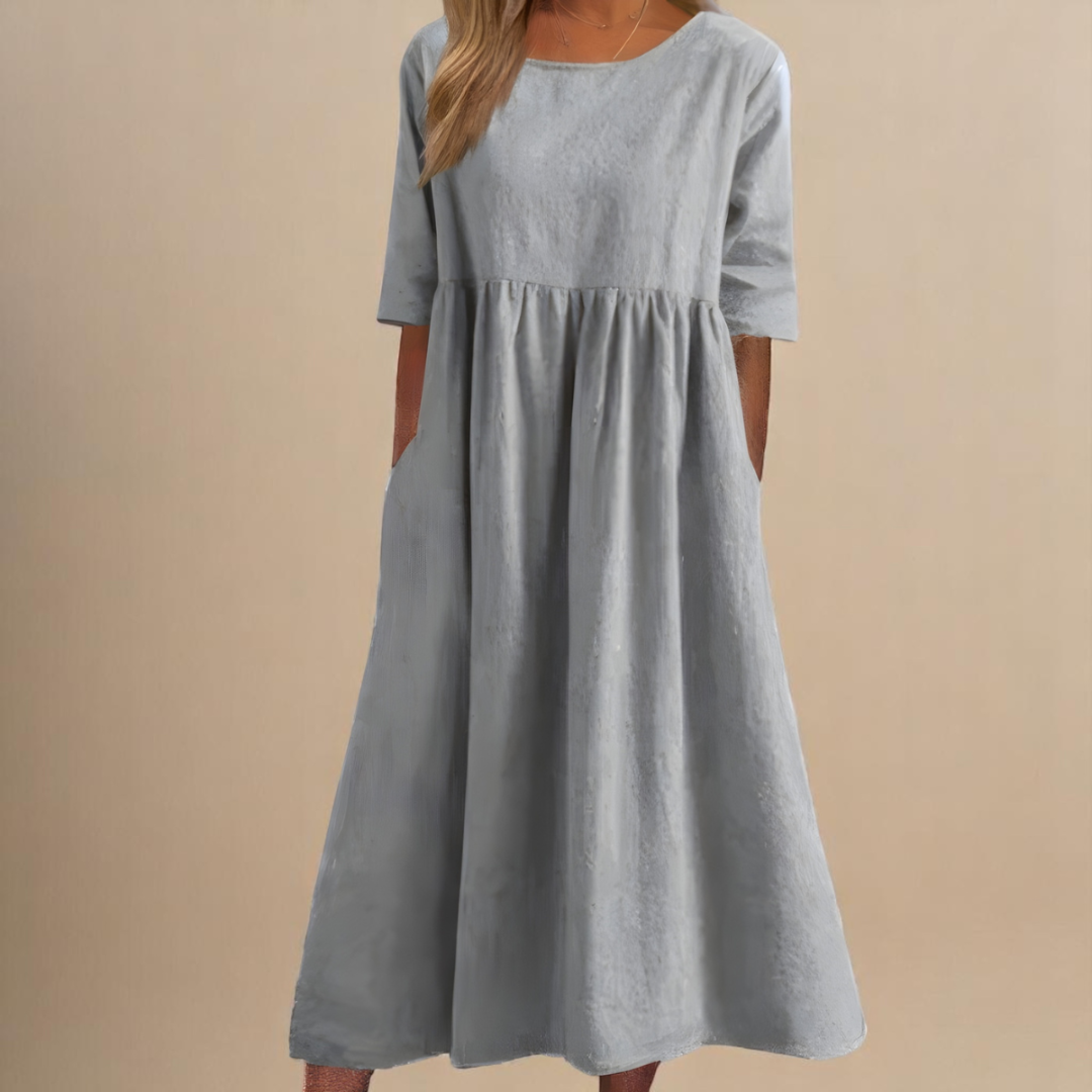 Robe midi lin taille empire femme
