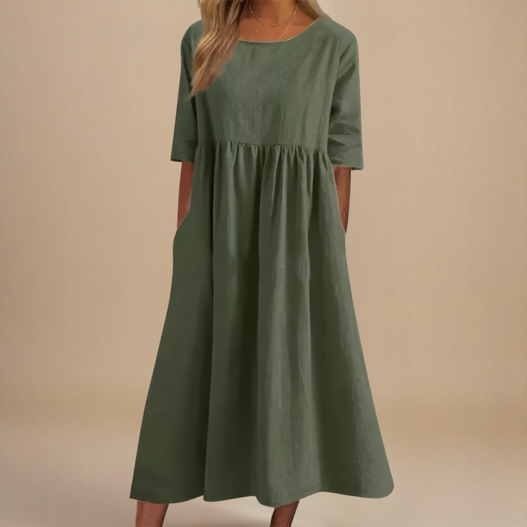 Robe midi lin taille empire femme