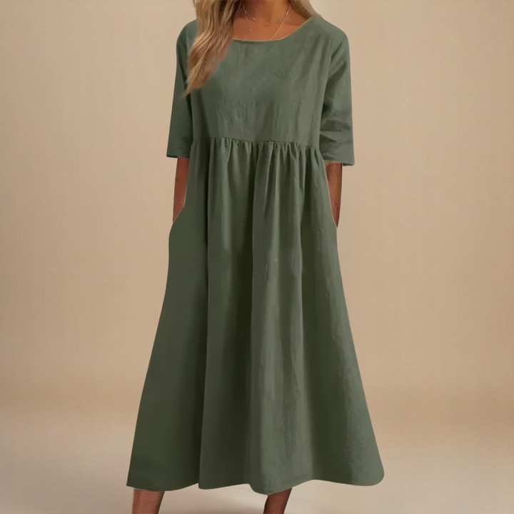 Robe midi lin taille empire femme