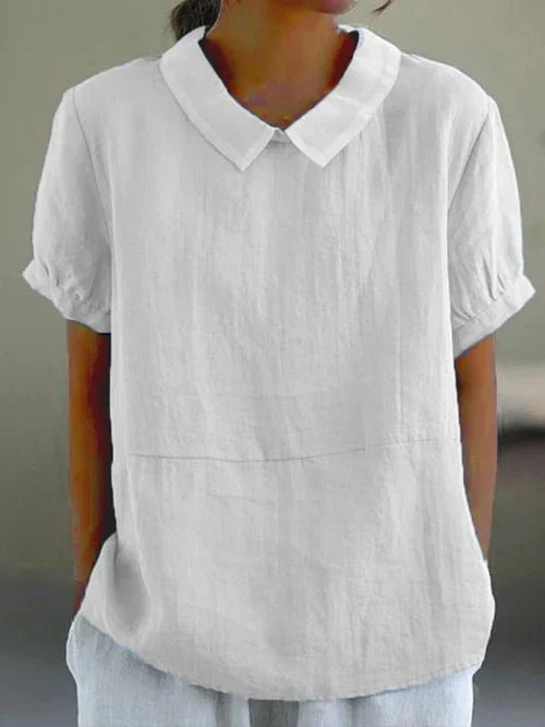 Blouse lin col Claudine femme manches courtes
