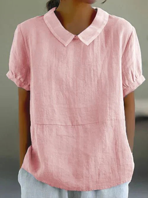 Blouse lin col Claudine femme manches courtes