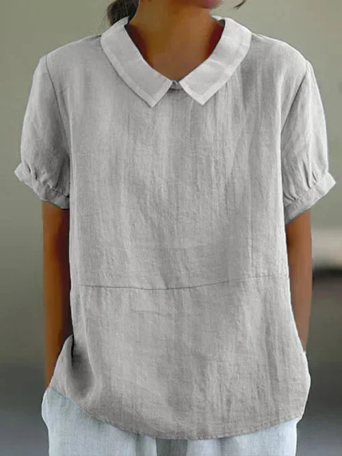 Blouse lin col Claudine femme manches courtes