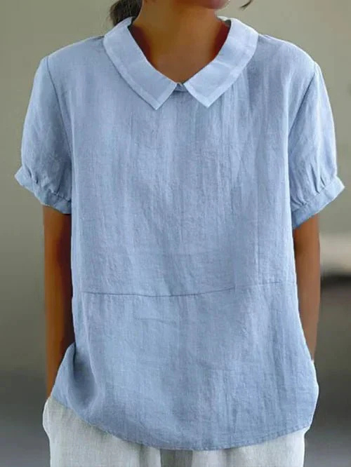 Blouse lin col Claudine femme manches courtes