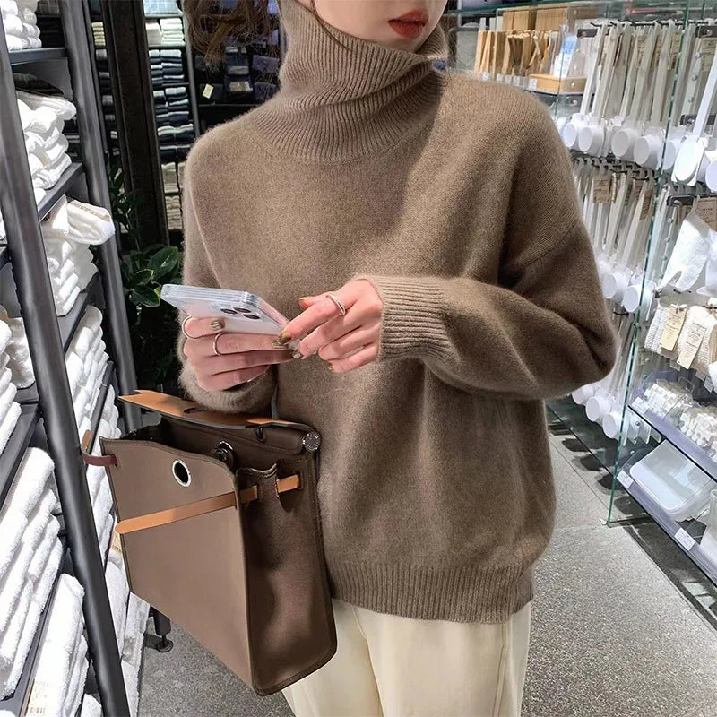 Pull femme à col roulé en maille douce et chaude