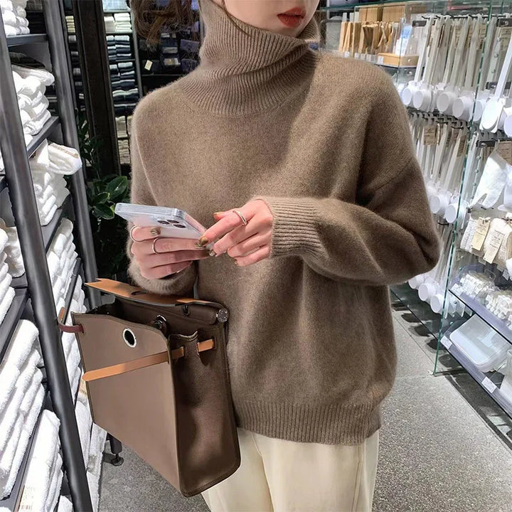 Pull femme à col roulé en maille douce et chaude