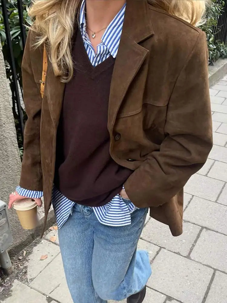 Blazer Oversize Décontracté d'Inspiration Vintage pour Femme