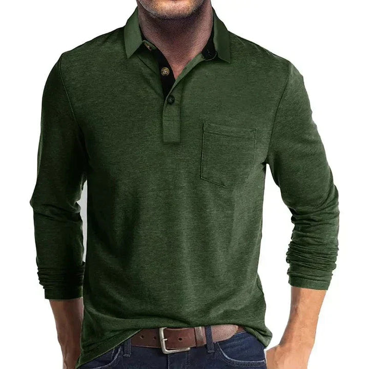 Pánský ležérní svetr s knoflíkovým límcem