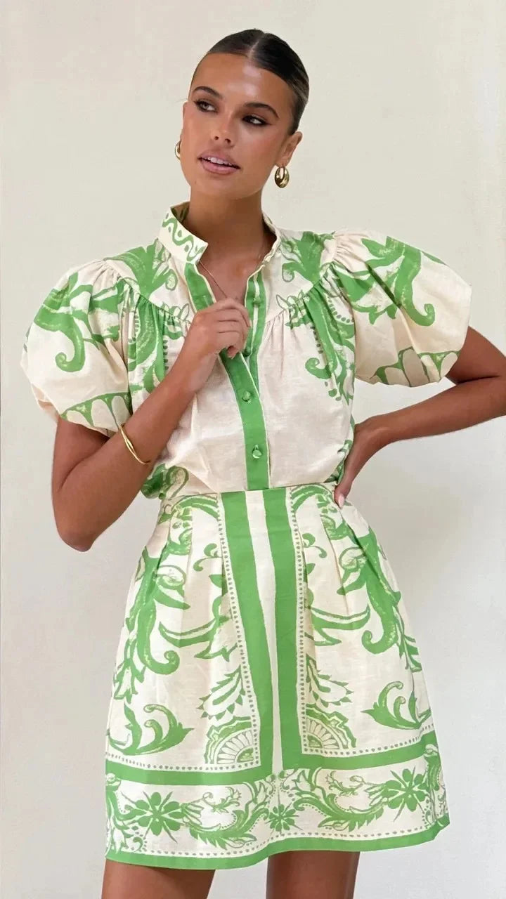 Robe Mini Fleurs Manches Bouffantes pour femme