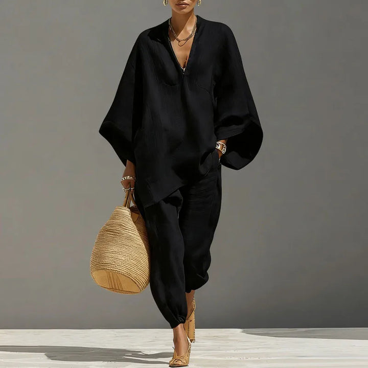 Bohemian Chic Set with Flowing Top and Loose Pants