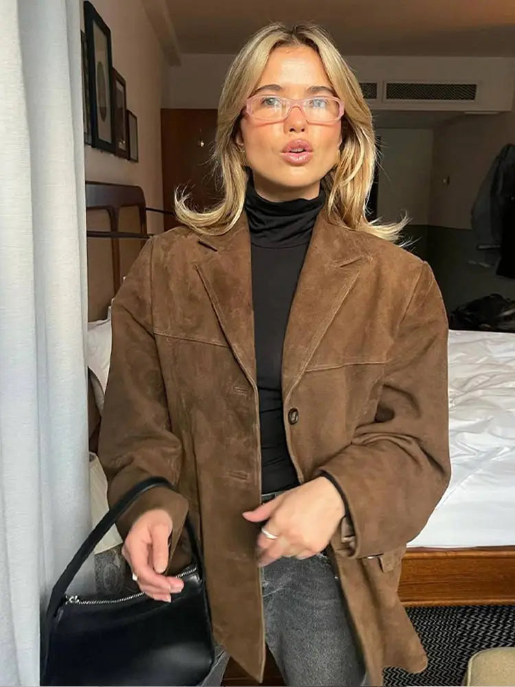 Blazer Oversize Décontracté d'Inspiration Vintage pour Femme
