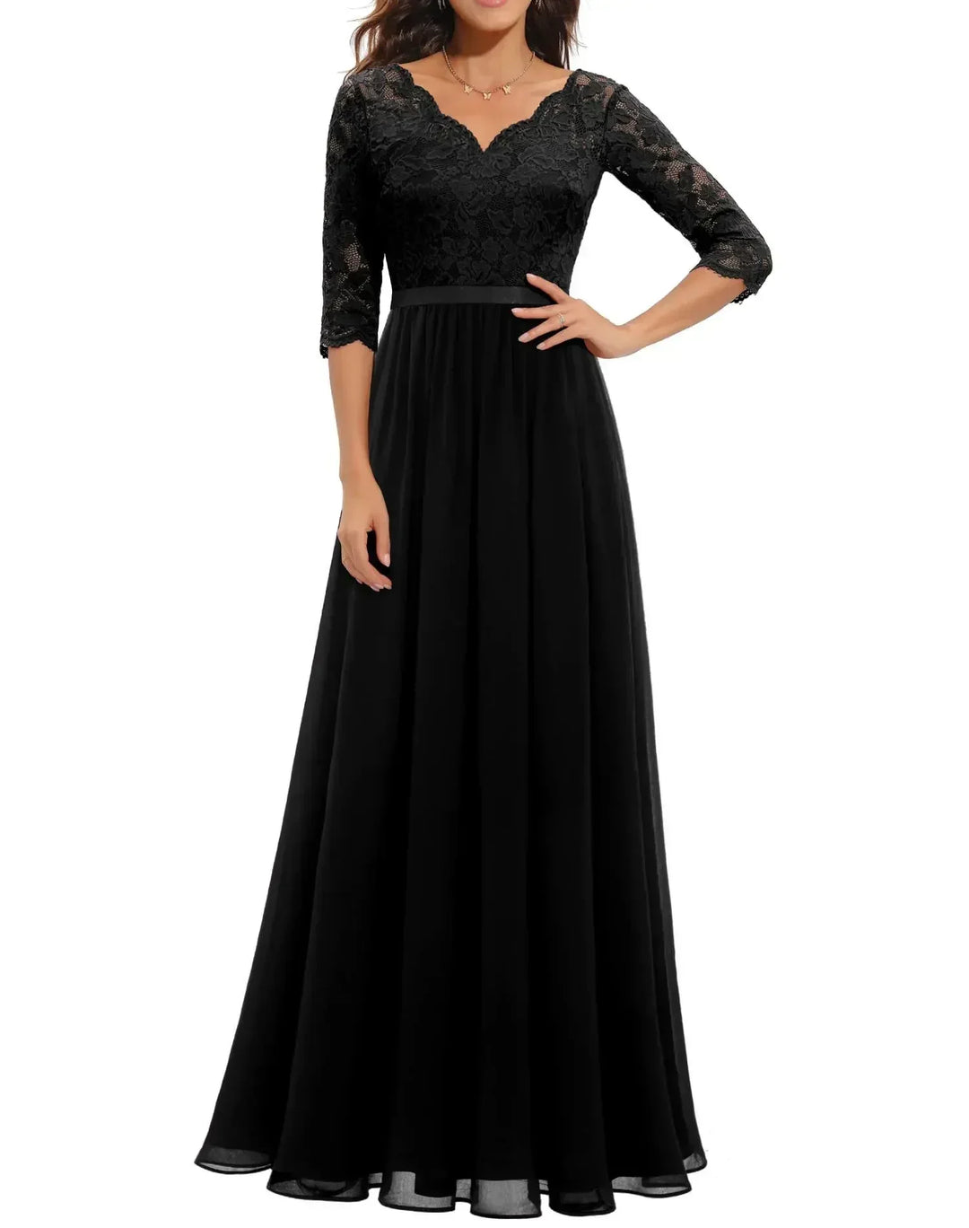 Robe Longue Femme en Dentelle Élégante