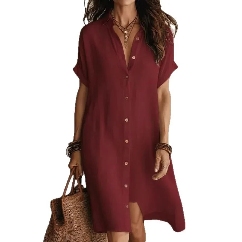 Bohemian Women's Short Sleeve Dress with Flowing Fit
