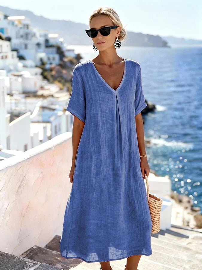 Casual Midi Dress for Women with V-Neck and Flowing Fit – Marlovale