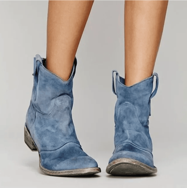 Stivaletti western da donna in pelle con tacco basso