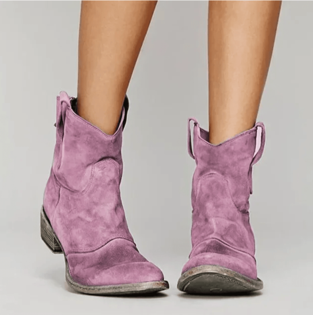Stivaletti western da donna in pelle con tacco basso