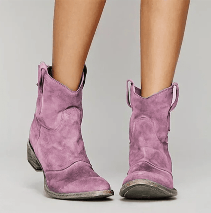Stivaletti western da donna in pelle con tacco basso