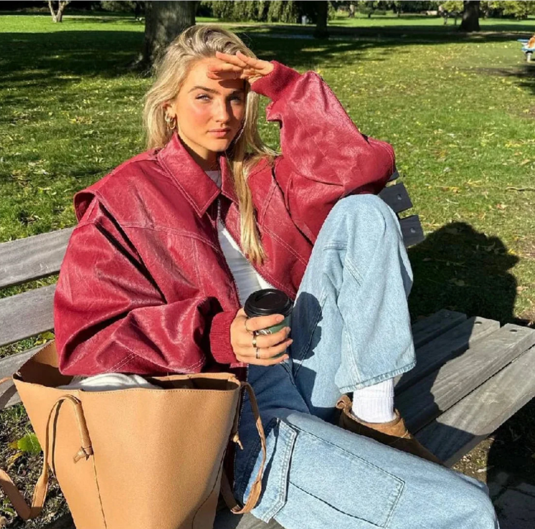 Blouson Bomber Oversized Rouge pour femme