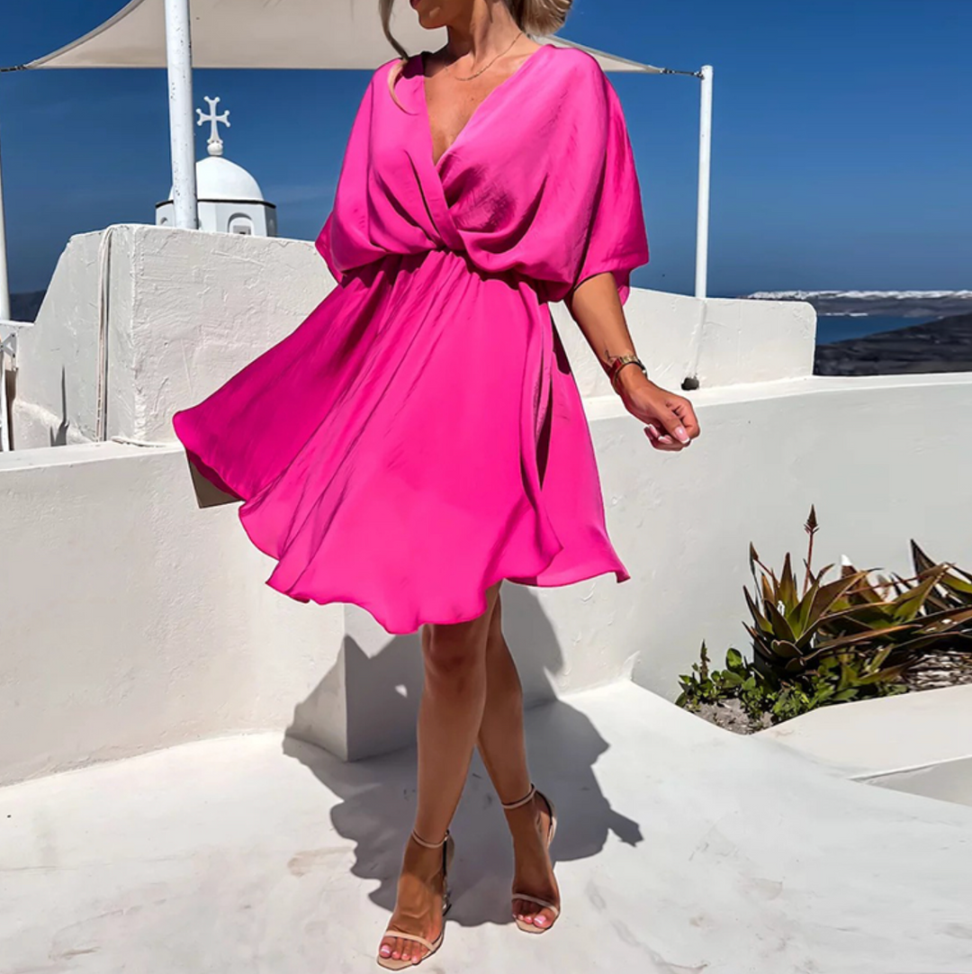 Elegantní mini zavinovací šaty s krátkými rukávy z lehkého materiálu pro ženy