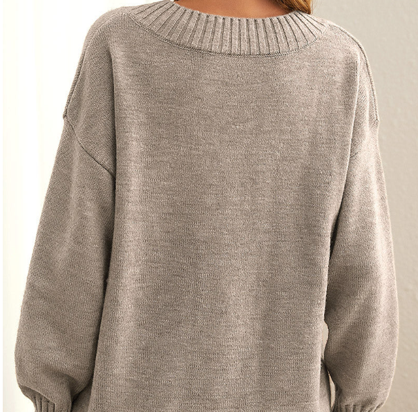 Maglia da donna con scollo a V, taglio casual e maniche lunghe