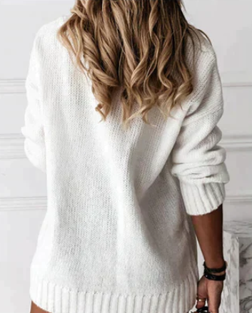 Maglia da donna con scollo a V, taglio casual e maniche lunghe