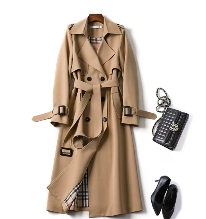 Trench-Coat Classique pour Femme Long Imperméable avec Ceinture