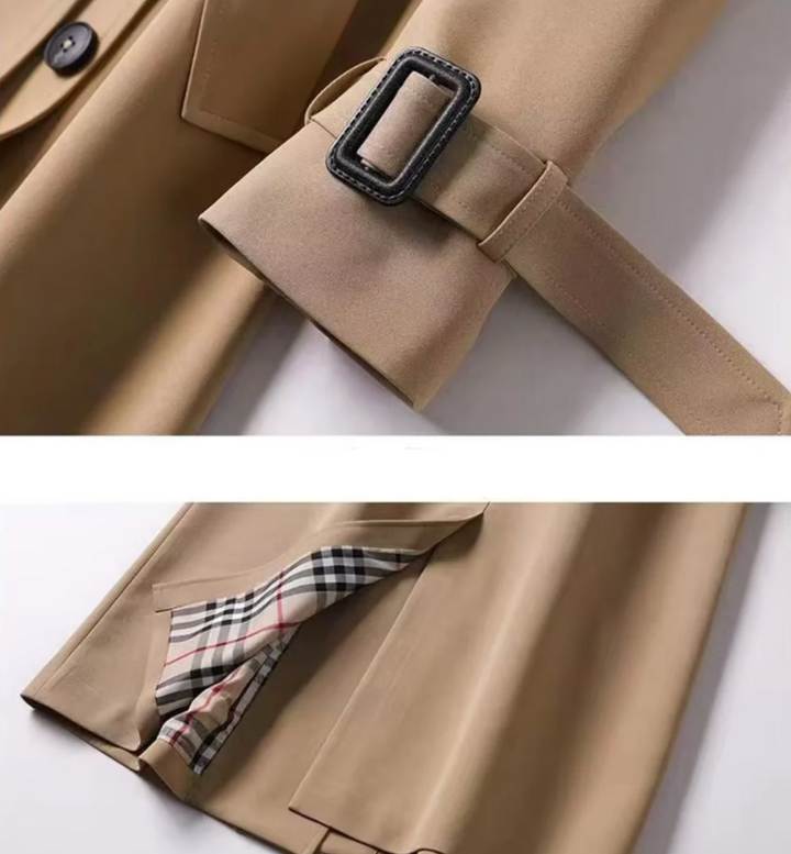 Trench-Coat Classique pour Femme Long Imperméable avec Ceinture