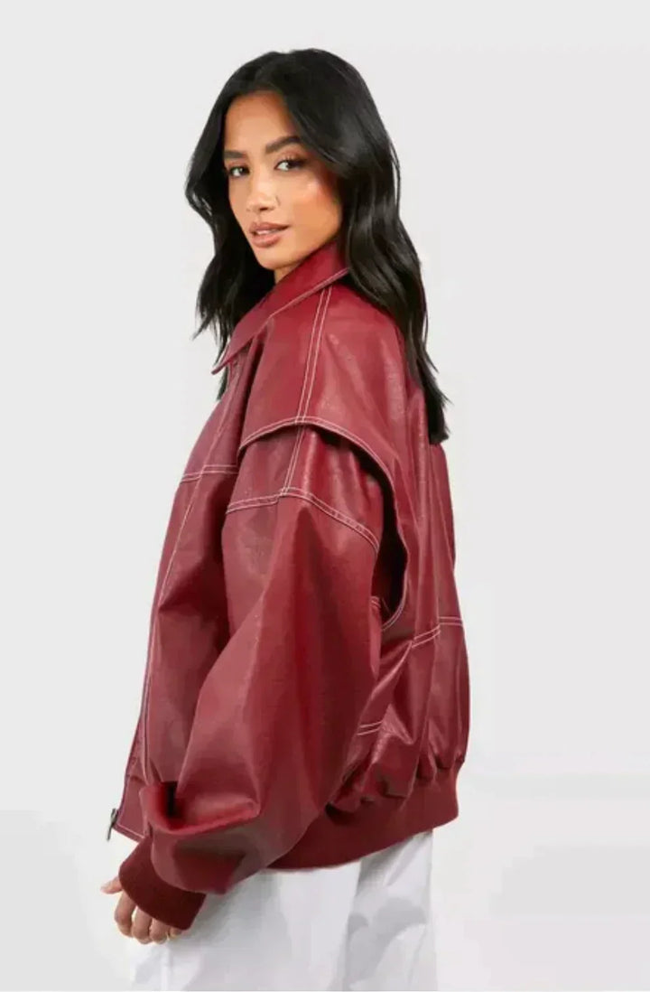 Blouson Bomber Oversized Rouge pour femme