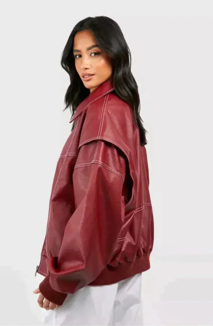 Veste Coupe Oversize Femme Rouge Zippée